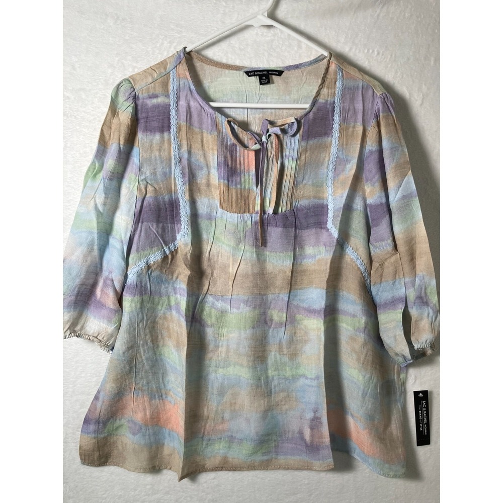 Zac & Rachel Lace Peasant Top Plus Size 2X Pastel Watercolor Whimsical Boho NEW